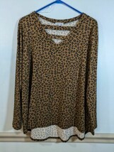 White Birch Women&#39;s Tunic Top Size L Animal Print 3/4 Sleeve Stretch V-Neck - £9.18 GBP