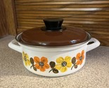 Vintage Austria Email Enamel Pot with Lid Floral Pot Brown Lid Double Ha... - $24.69