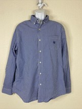 Chaps Men Size L Blue Check Gingham Button Up Shirt Long Sleeve Easy Care - $7.38