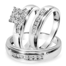 0.60 Ctw Real Moissanite 14K White Gold Over Wedding His &amp; Her Trio Ring... - $2,881.50 MXN