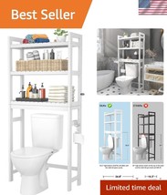 Elegant 3-Tier Bamboo Organizer Rack Over The Toilet with Hooks &amp; Stability - $110.49