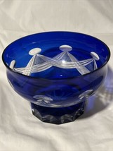 Bohemian Cobalt Blue Crystal Hand Cut to Clear Bowl - £98.56 GBP