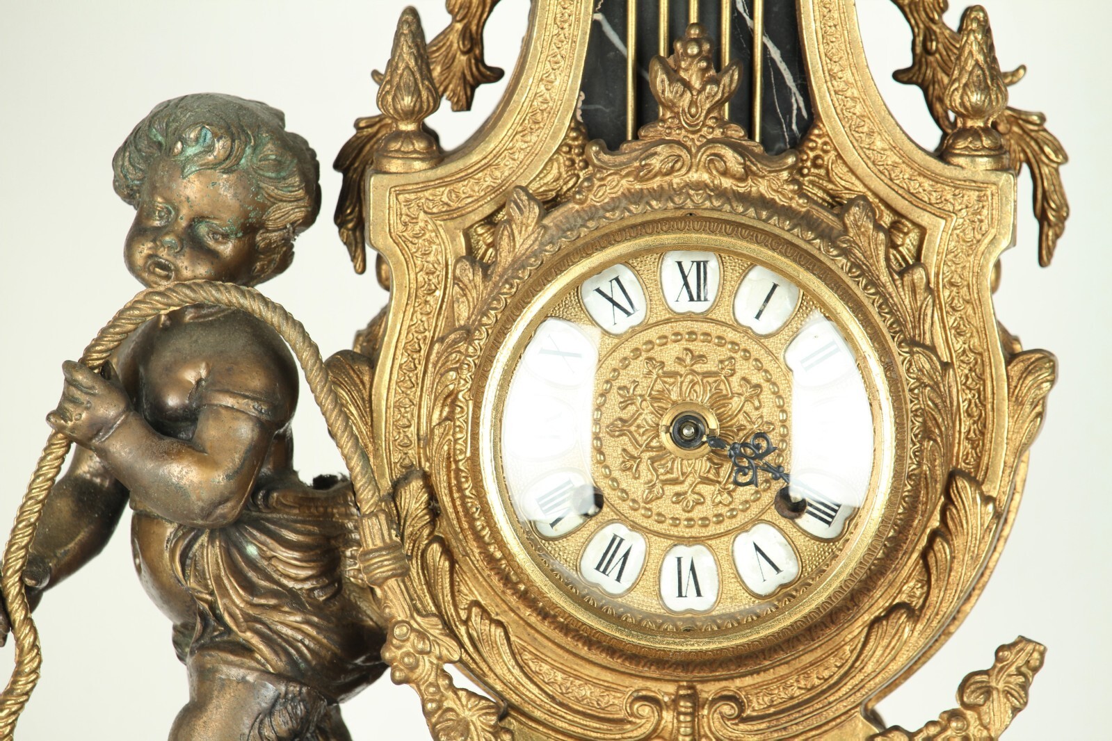 Impérial Lancini / Franz Hermle Doré Bronze & Marbre Manteau Horloge Avec Faun Item image 11