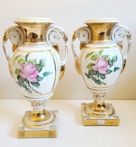 Abels Wasserberg Co Hand Painted Gilt Urn Lamp Base Set of 2 Floral Vict... - $235.00