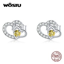 WOSTU 925 Silver Sparkling Hearts Stud Earrings For Women Wedding Small ... - £16.03 GBP
