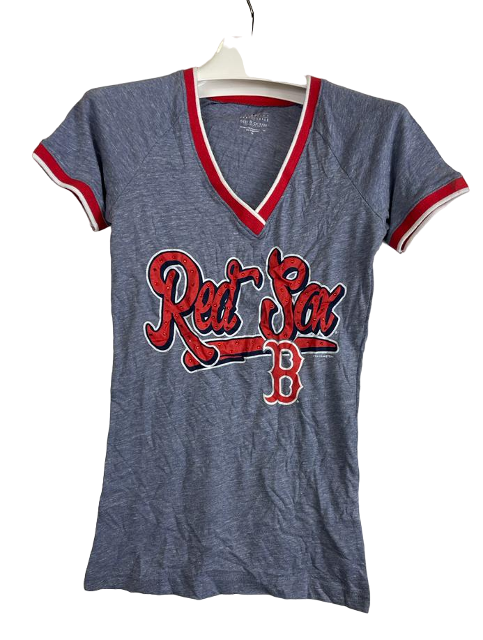 5th & Ocean Women's Boston Red Sox Tri-Blend V-neck Bling Shirt Gray, XS - $19.79