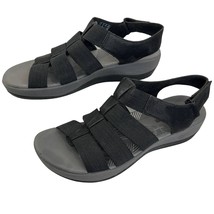 Clarks Cloudsteppers Sandals Black 8.5 Arla Shaylie Wedge Stretch Straps Shoe - £29.98 GBP