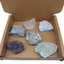 6pcs Raw Labradorite Rock Crystal Blue Lace Agate Amethyst Amazonite Chrysocolla - £13.18 GBP