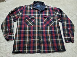 Vintage Quilt Lined Flannel Shirt Shacket L Blue Red Green (Missing Button) - $10.89 CAD
