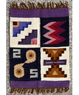 Vtg American Wool Weave Rug-Fringe-Native-Handmade-Geometric-15 x 11.5&quot;-... - €52,79 EUR