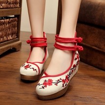 Chinese Style Women Canvas Hidden Platform Shoes Plum Flower Embroidered Vintage - £30.02 GBP