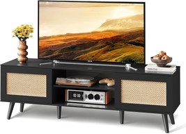 Wlive Rattern Tv Stand For 65 Inch Tv, Mid Century Modern Entainment, Black - £106.76 GBP