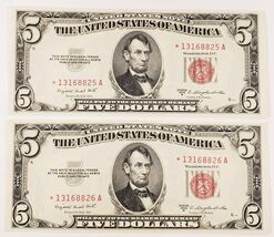 Lot of 2 Consecutive 1953-B United States Star Notes Choice UNC FR #1534 - €202,89 EUR