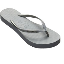 Women’s Shoes HAVAIANAS Gray Flip Flops Flat Rubber Glitter Straps Size ... - $17.99