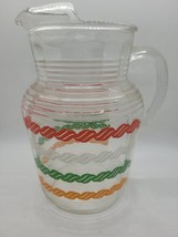 Vintage MCM mid-century modern color striped glass pitcher Lrg - $38.61