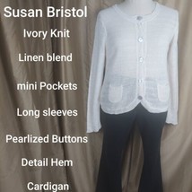 Susan Bristol Ivory Lien Blend Button Down  Front Pockets Net  Knit Size XL - £14.95 GBP