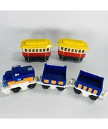 Fisher Price GeoTrax Blue Push Train &amp; Cars Plus 2 Red &amp; Yellow Trolleys - €25,73 EUR