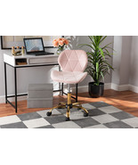 Neva Blush Pink Velvet Fabric and Gold Metal Swivel Office Chair - $3,250.66 MXN
