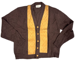 VTG 60s 70s Arrow Squire Wool Cardigan Brown Diamond Knit Suede Trim Men... - $2,773.33 MXN