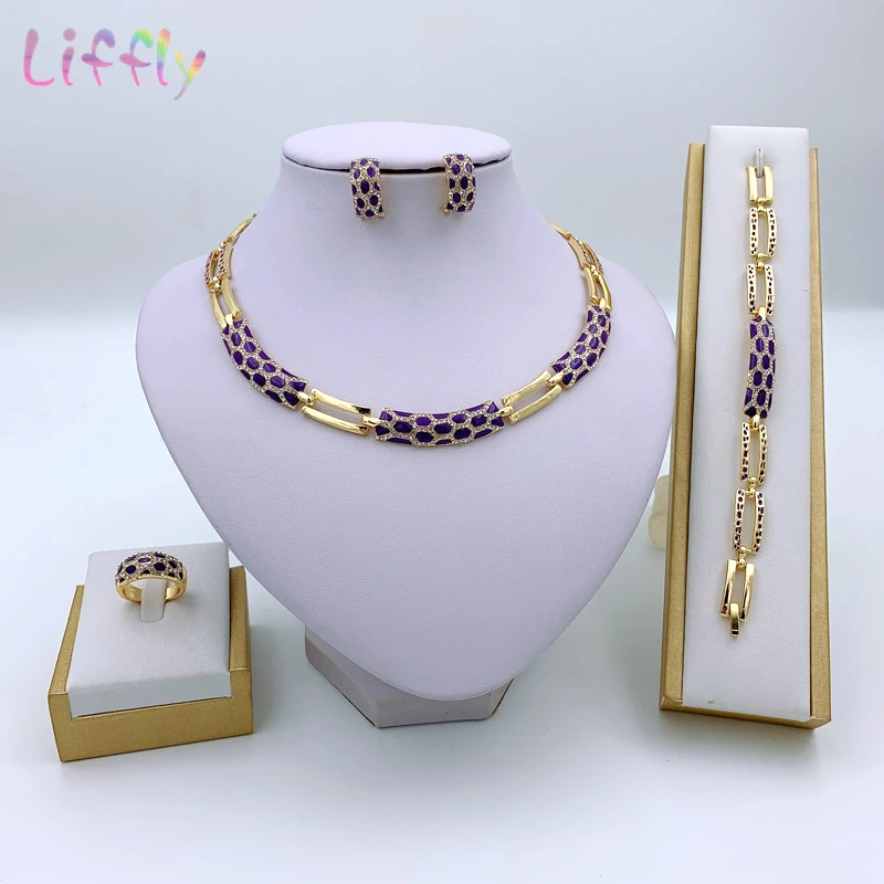 Luxury Bridal Women Dubai Gold Jewelry Sets Nigerian Wedding India Jewelry Set C - £28.82 GBP