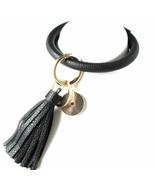 Elegance with Flair Black Leatherette Round Enamel Tassel Key Ring - £8.97 GBP