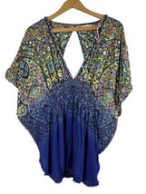 Victorias Secret Kaftan Tunic Top  Medium Blue Floral Paisley Cover Up S... - £37.09 GBP