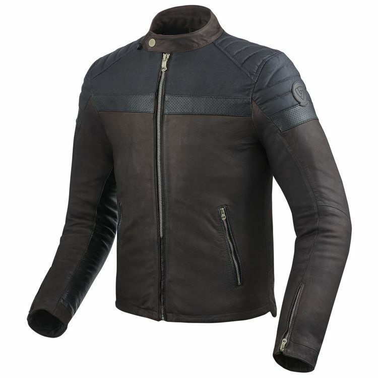 Custom Men Brown Blue Motorcycle Front Zipper Genuine Leather Safety Pads jacket