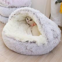 Cat Bed Cave Round Fluffy Hooded Pupy Bed Donut Self Warming Pet Dog Bed. - £27.53 GBP