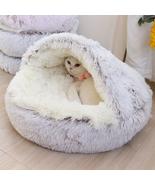 Cat Bed Cave Round Fluffy Hooded Pupy Bed Donut Self Warming Pet Dog Bed. - £27.52 GBP