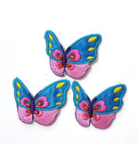 12 pcs Turquoise Blue w/ Beaded Butterfly Embroideries Patches Iron On PH62 - £7.50 GBP