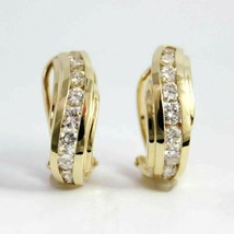 Vintage 1.25Ct Channel-Set Simulated Omega Back Earrings 14k Yellow Gold... - £85.56 GBP