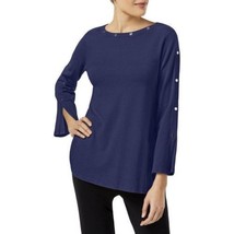 Alfani Stud Embellished Jewel Neck Pullover Knit Sweater Top, Blue, S-M-L-XL - £19.98 GBP