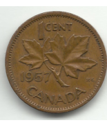 1957 Canada Penny One cent Coin with Queen Elizabeth II &amp; Maple Leaf - $1,820.47 MXN