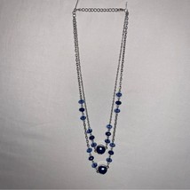 Blue Stone Silver Necklace Chain Fashion Costume Jewelry Double Strand Women’s - $24.75