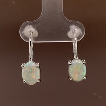 Platinum 1.70ct Total Weight Genuine Natural Opal Drop Earrings (#J6117) - £530.20 GBP