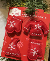 4 Holiday Time Red Sweater Mittens Hat Mini Christmas Tree Ornaments 2&quot; New - £4.39 GBP
