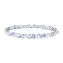 6x4mm Oval Simulated Opal &quot;XO&quot; Link Tennis Bracelet in 14K White Gold Over 7&quot; - £95.58 GBP