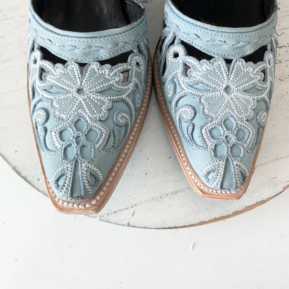 Lane SHALEY Robin Mule Blue Cowboy Boots Womens 6 Cowgirl Western Short Ankle Item image 6