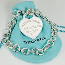 Large 8.75&quot; Please Return to Tiffany Jumbo Heart Tag Charm Bracelet in Silver - £452.90 GBP