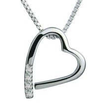 Brillante Redondo Imitación Diamante Corazón Abierto Collar En Sólido Plata - £282.08 GBP