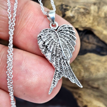 Angel Wing Pendant Folded Archangel Wings 925 Sterling Silver 18&quot; Necklace &amp; Box - £19.97 GBP