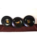 Couroc Bowls Mushroom Owl Bird Made Monterey 7.5” Black Lacquer Bowls Set 3 - $34.65