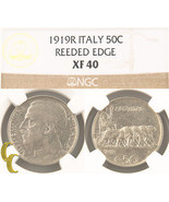 1919-R Italy 50 Centesimi Reeded Edge (NGC XF40) Italian 50c Cent KM#61.... - £712.21 GBP