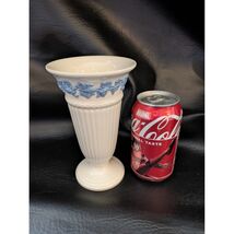 Wedgwood Embossed Queens Ware Vase Blue Grapevine Cream Etruria Barlasto... - $26.72