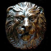 Large and Heavy Lion Head wall sculpture plaque in Dark Bronze Finish - $147.51