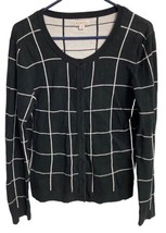 Merona Cardigan Sweater  Womens Size L Long sleeve Black White Squared Cotton - £15.34 GBP