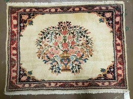 2&#39; 7&quot; X 3&#39; 6&quot; Antique Rug Hand Knotted Pictorial Wool Oriental Flowers - £447.82 GBP