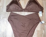 Large 2 Piece Aerie Ribbed Shine Crossover High Cut Cheeky Bikini Top &amp; ... - £23.97 GBP