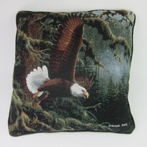 American Bald Eagle Soaring In Forest Throw Pillow Artist Michael Sieve Vintage - £15.97 GBP