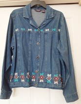 Agapo Denim Long Sleeve Denim Jacket Coat Western Embroidery Women&#39;s  L Vintage - £23.66 GBP